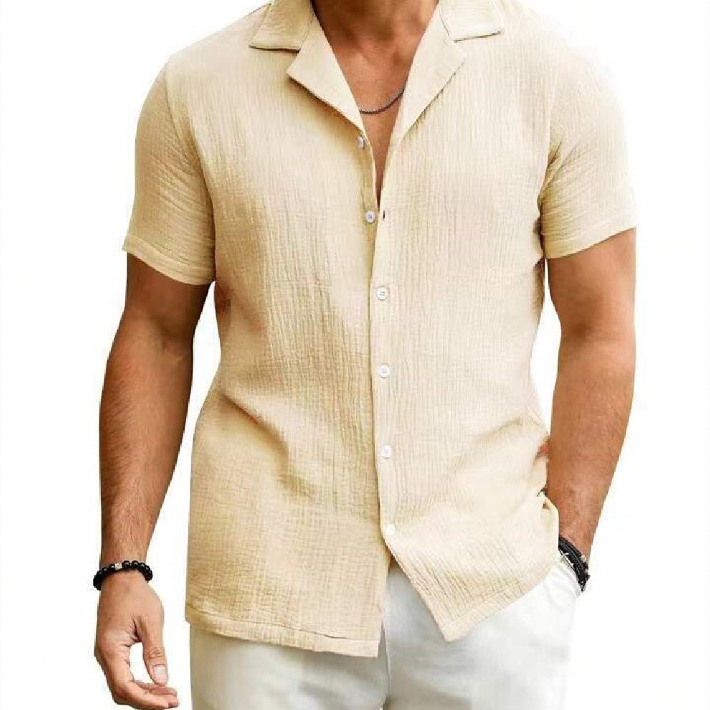 Chemise Cardigan à manches courtes pour hommes, chemise d'été de couleur unie pour hommes - Ivory Deals Market