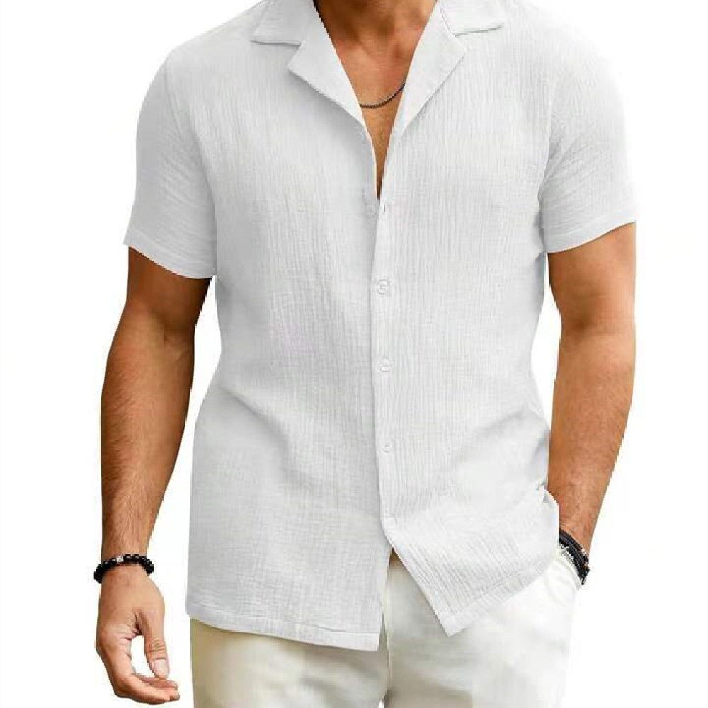 Chemise Cardigan à manches courtes pour hommes, chemise d'été de couleur unie pour hommes - Ivory Deals Market