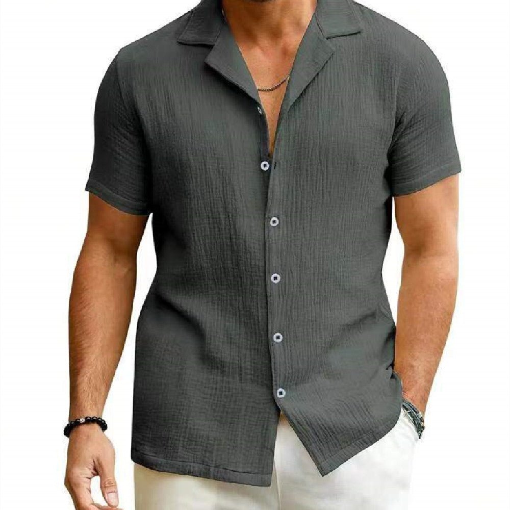 Chemise Cardigan à manches courtes pour hommes, chemise d'été de couleur unie pour hommes - Ivory Deals Market