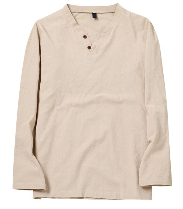 Chemise de plage en lin et en coton à manches longues pour hommes, tenue décontractée et respirante - Ivory Deals Market