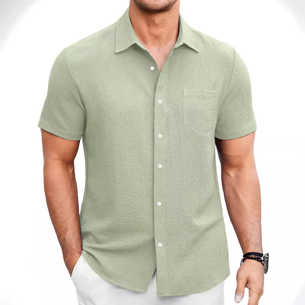 Chemise d'été en couleur unie pour hommes, simple et confortable, à manches courtes - Ivory Deals Market