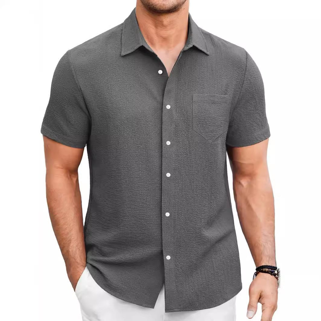 Chemise d'été en couleur unie pour hommes, simple et confortable, à manches courtes - Ivory Deals Market