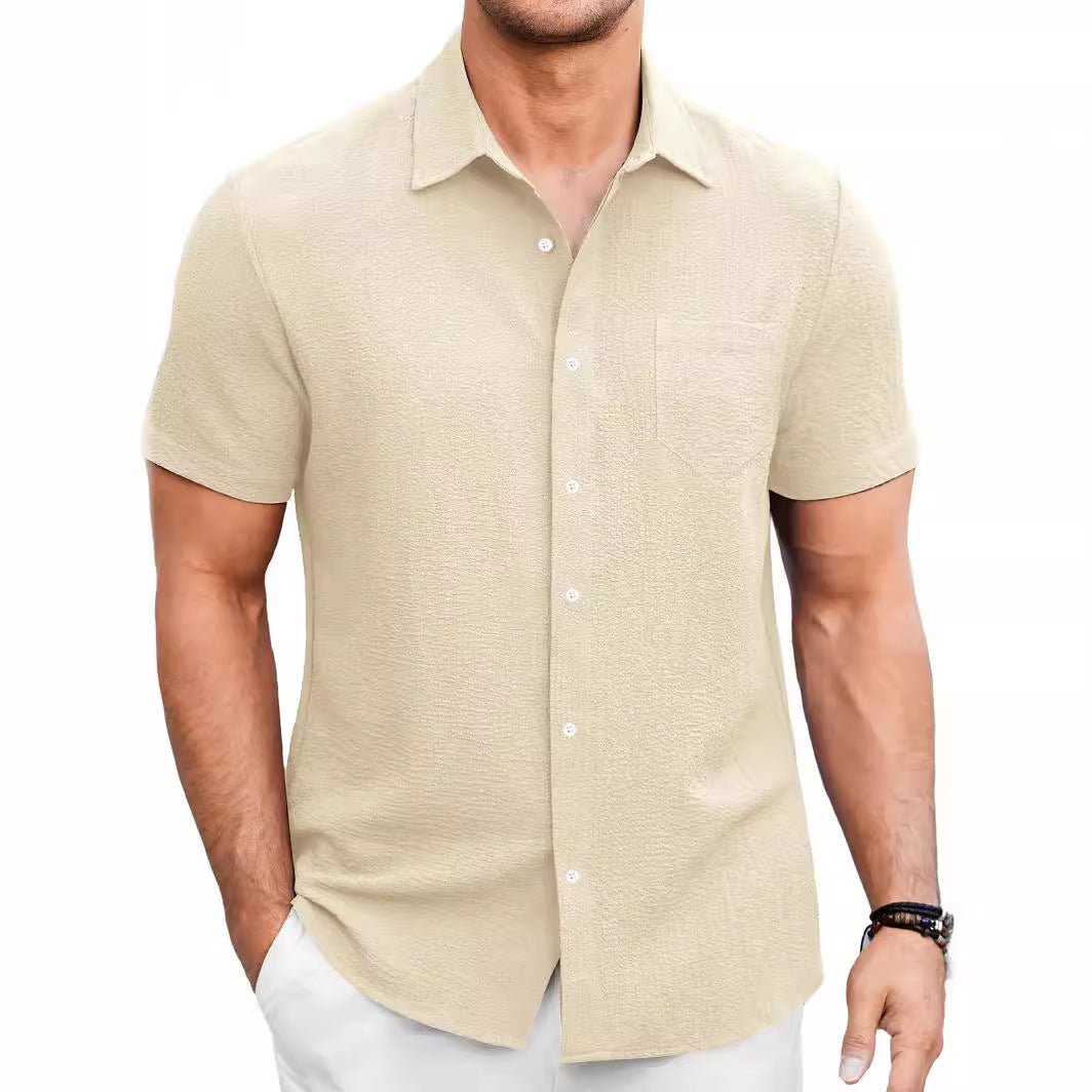 Chemise d'été en couleur unie pour hommes, simple et confortable, à manches courtes - Ivory Deals Market