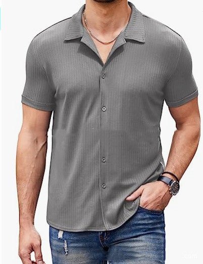 Chemise polo à manches courtes à col décontracté avec bouton Chemise en coton mixte homme - Ivory Deals Market