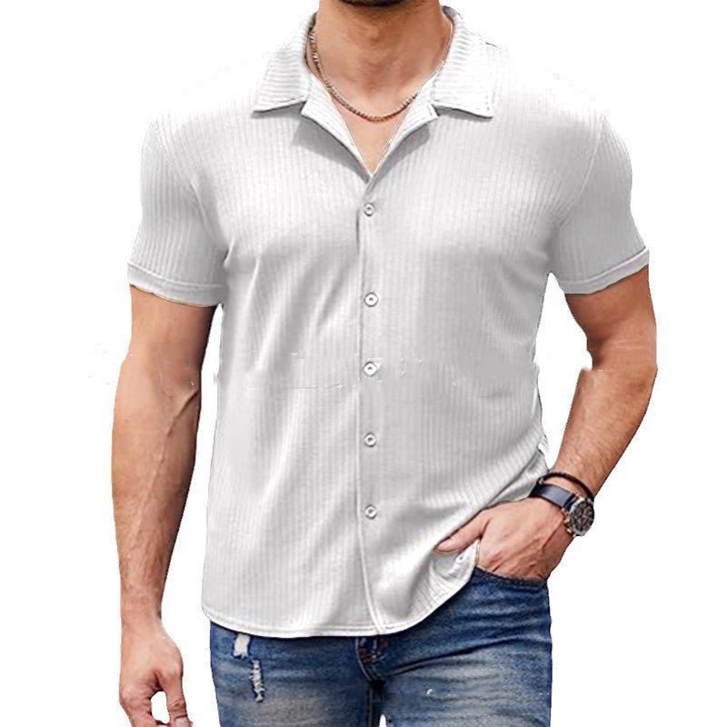 Chemise polo à manches courtes à col décontracté avec bouton Chemise en coton mixte homme - Ivory Deals Market