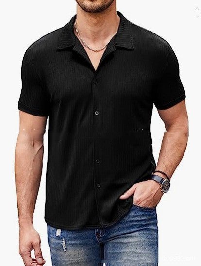 Chemise polo à manches courtes à col décontracté avec bouton Chemise en coton mixte homme - Ivory Deals Market