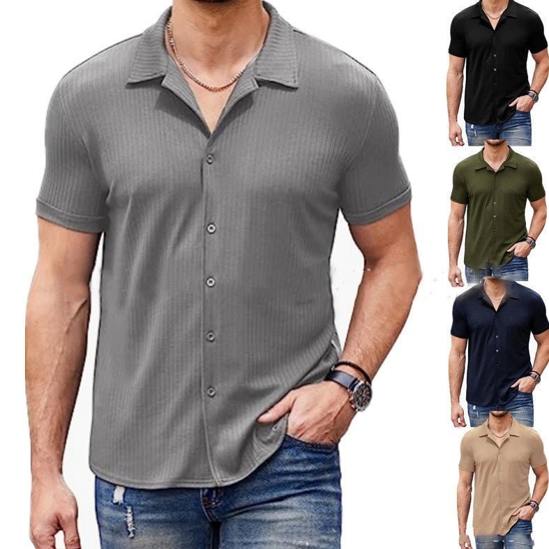 Chemise polo à manches courtes à col décontracté avec bouton Chemise en coton mixte homme - Ivory Deals Market