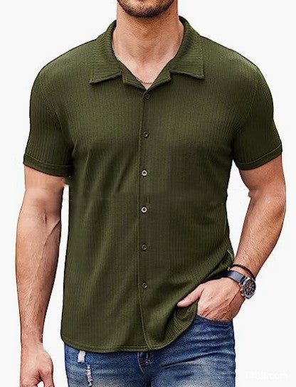 Chemise polo à manches courtes à col décontracté avec bouton Chemise en coton mixte homme - Ivory Deals Market