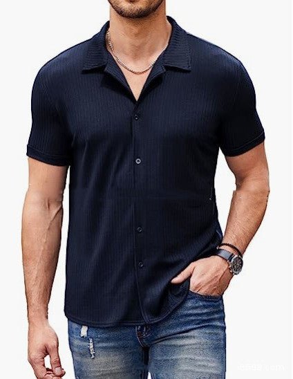 Chemise polo à manches courtes à col décontracté avec bouton Chemise en coton mixte homme - Ivory Deals Market