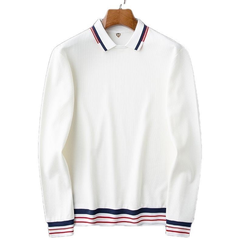 Chemise polo blanche légère à manches longues pour hommes en automne - Ivory Deals Market