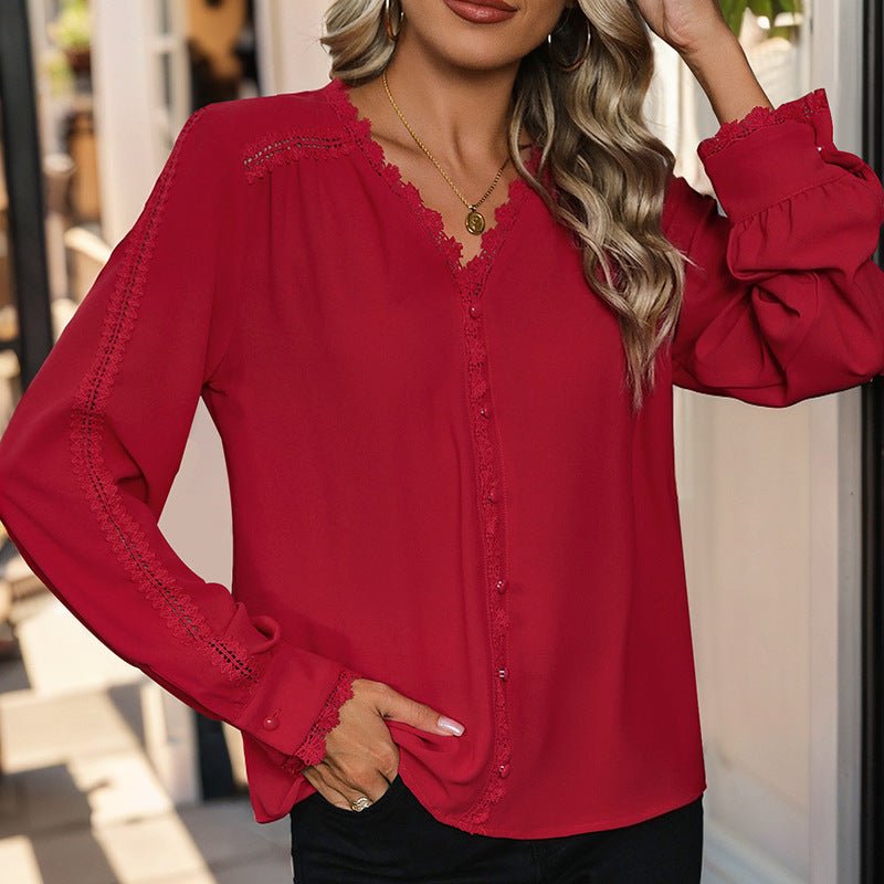 Chemise rouge à manches longues pour femmes - Ivory Deals Market