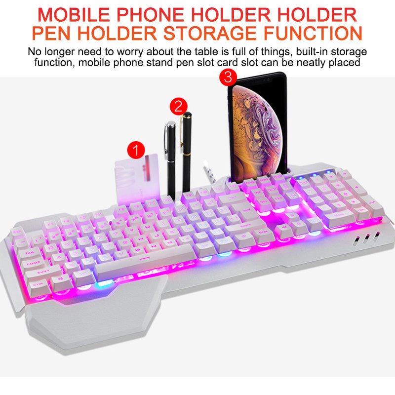 ''Clavier de jeu filaire ergonomique avec rétroéclairage RGB et support pour téléphone'' - Ivory Deals Market