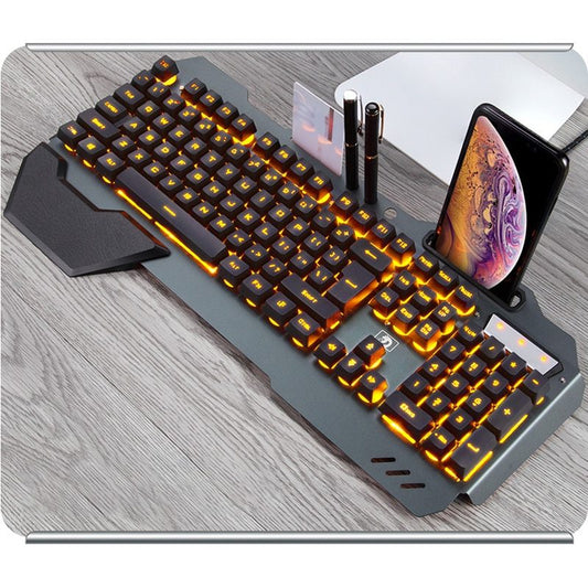 ''Clavier de jeu filaire ergonomique avec rétroéclairage RGB et support pour téléphone'' - Ivory Deals Market