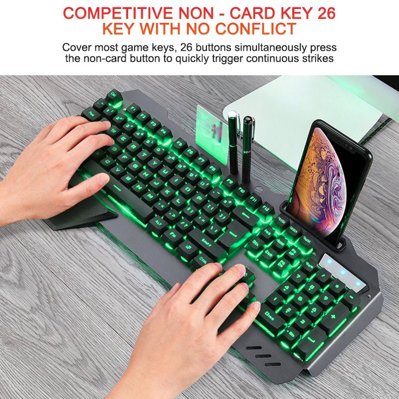 ''Clavier de jeu filaire ergonomique avec rétroéclairage RGB et support pour téléphone'' - Ivory Deals Market