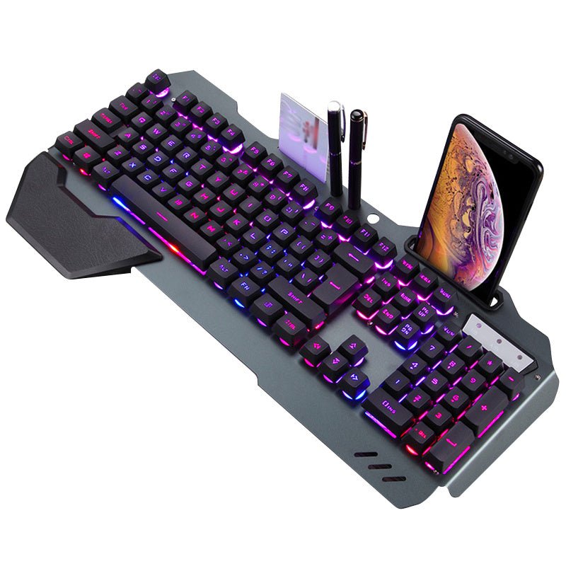 ''Clavier de jeu filaire ergonomique avec rétroéclairage RGB et support pour téléphone'' - Ivory Deals Market