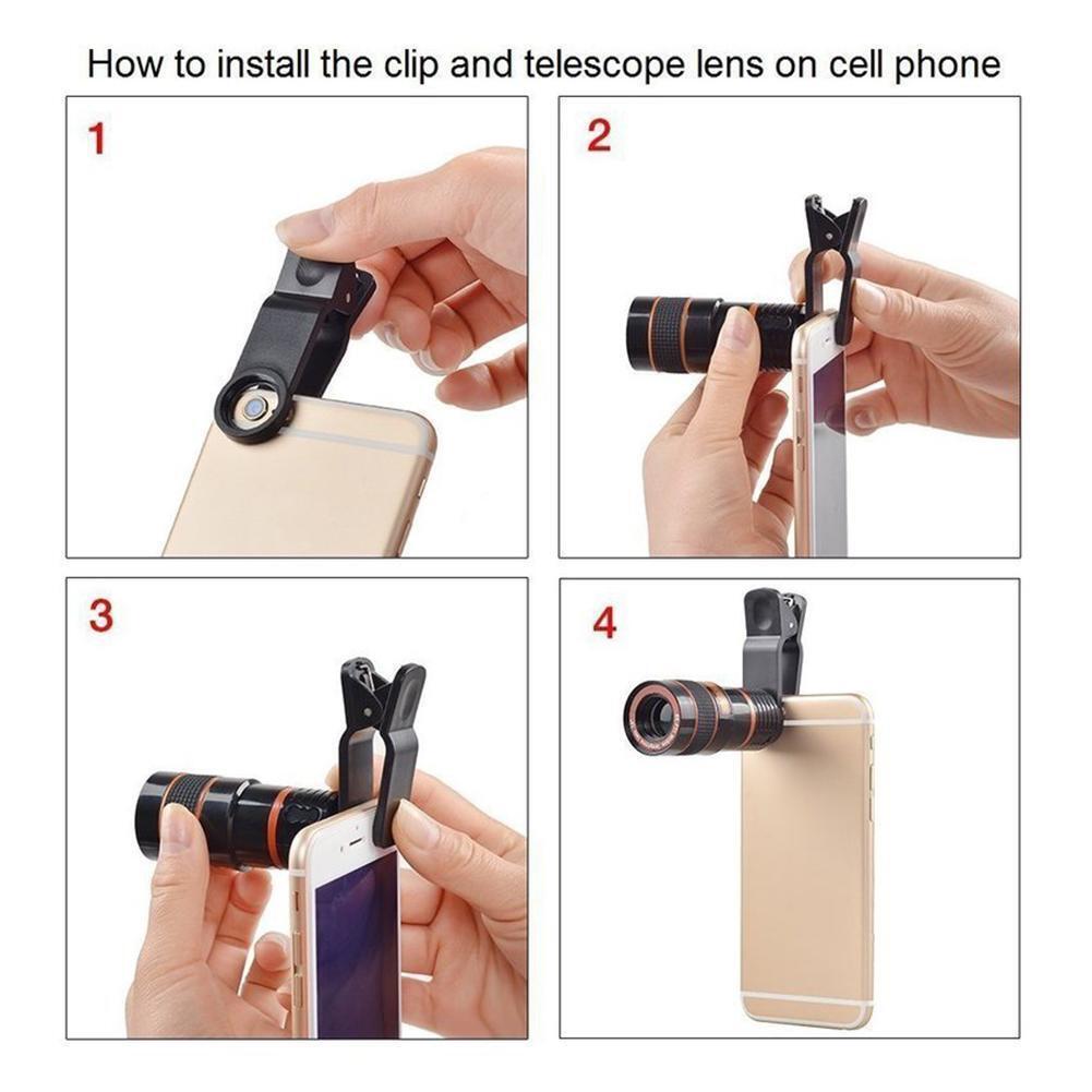 Clip On Optical Zoom Telescope Camera Lens HD 8X pour téléphone portable universel - Ivory Deals Market