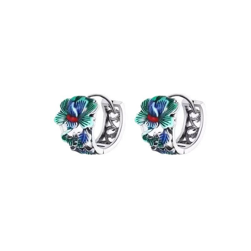 Cloisonne Peony Flower Boucles d'oreilles pour hommes Fashion Nation - Ivory Deals Market