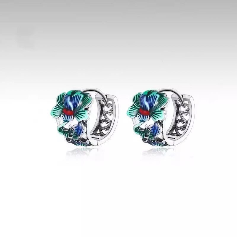 Cloisonne Peony Flower Boucles d'oreilles pour hommes Fashion Nation - Ivory Deals Market