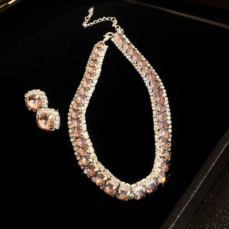 Collier de boucles d'oreilles carrées incrustées de diamants, intérêt spécial, luxe léger, élégant, haut de gamme, chaîne de clavicule. - Ivory Deals Market