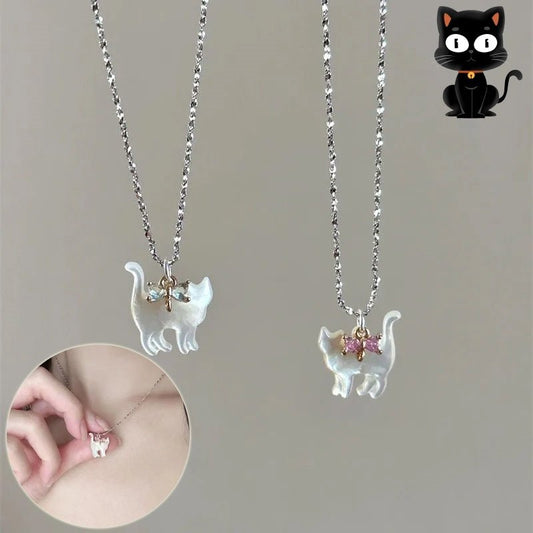 Collier de mode mignon avec pendentif chat transparent en strass, chaîne plaquée argent pour femmes et filles. Cadeau de fête. - Ivory Deals Market