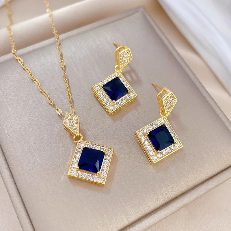 Collier Diamant Bleu et Boucles d'oreilles Suite - Ivory Deals Market