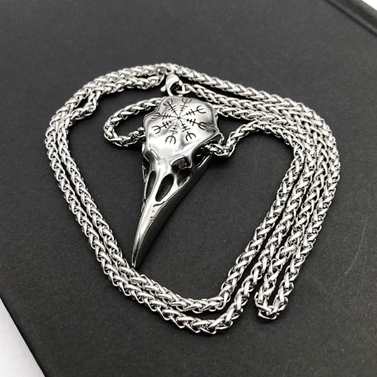 Collier pendentif en forme de crâne d'aigle avec symbole viking, pour homme. - Ivory Deals Market