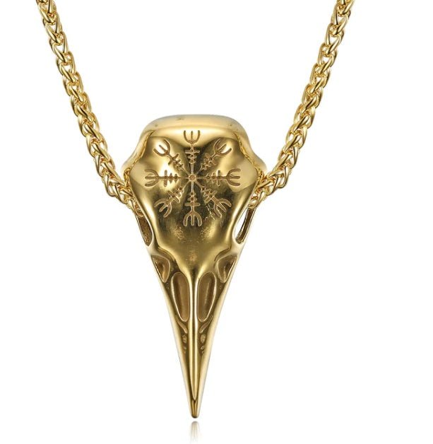 Collier pendentif en forme de crâne d'aigle avec symbole viking, pour homme. - Ivory Deals Market