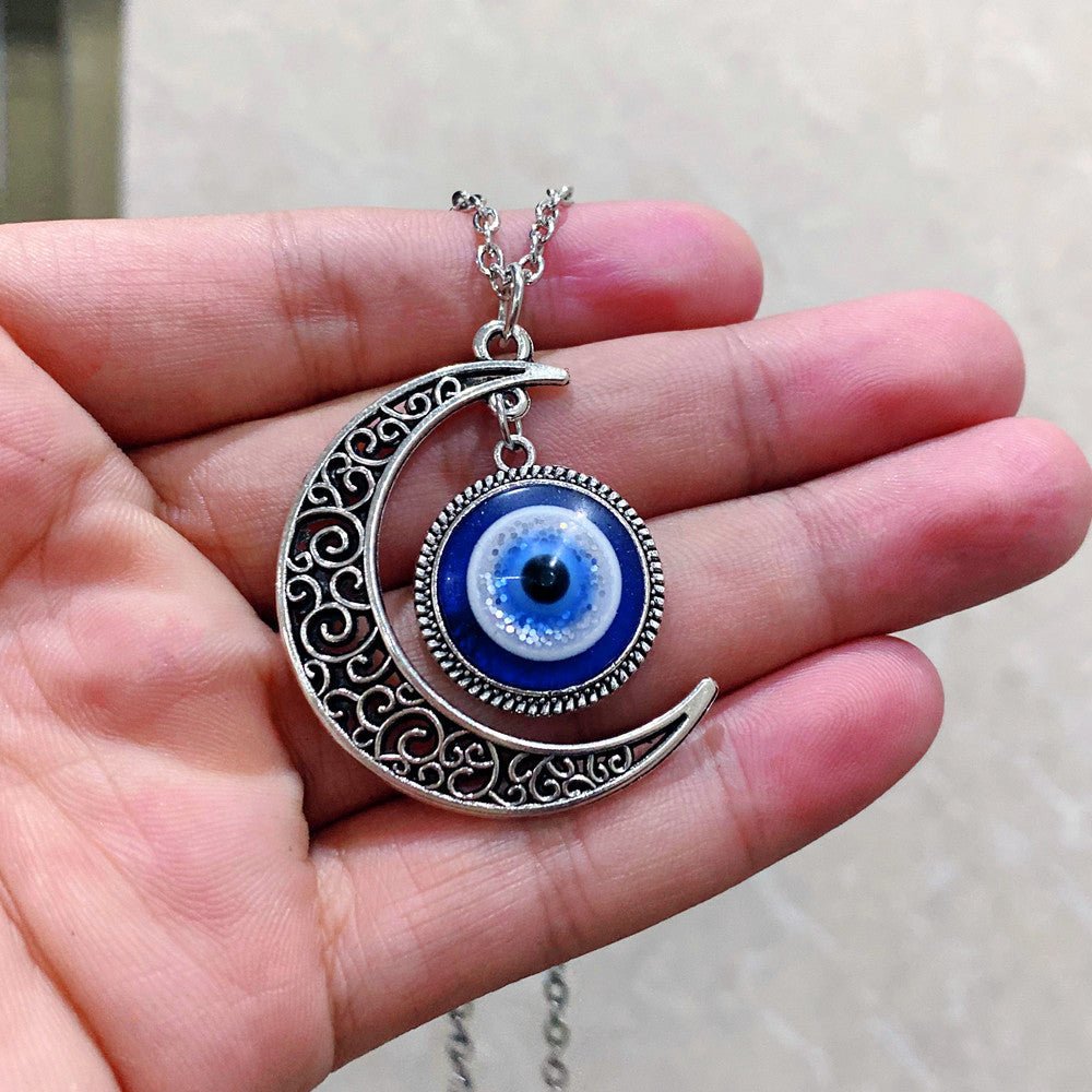 Collier pendentif œil bleu dinde lune - Ivory Deals Market