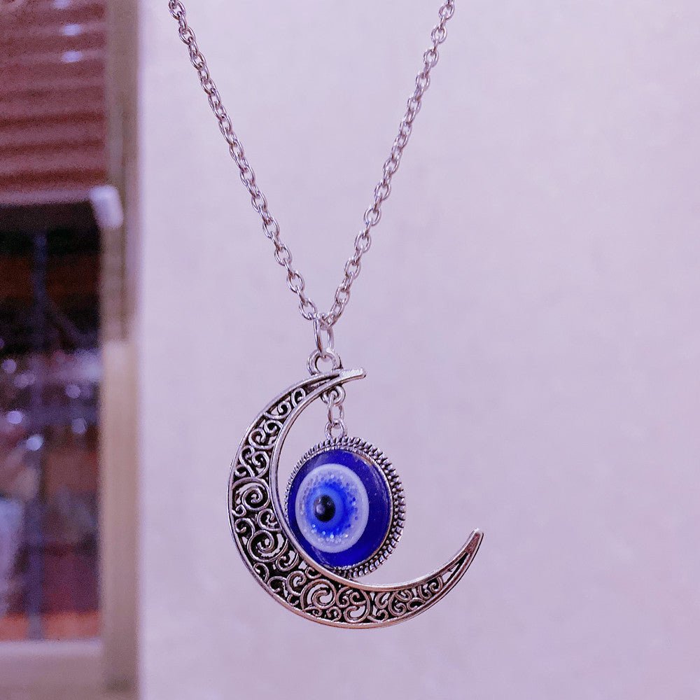 Collier pendentif œil bleu dinde lune - Ivory Deals Market