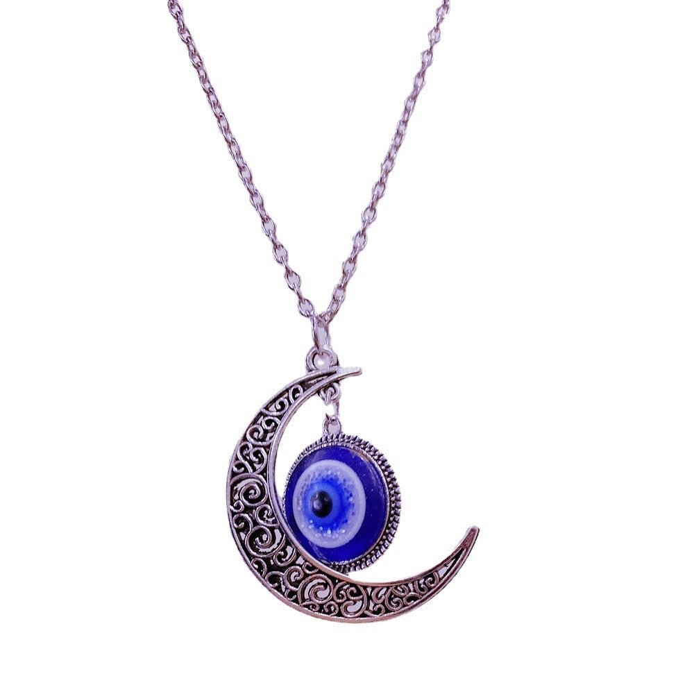 Collier pendentif œil bleu dinde lune - Ivory Deals Market