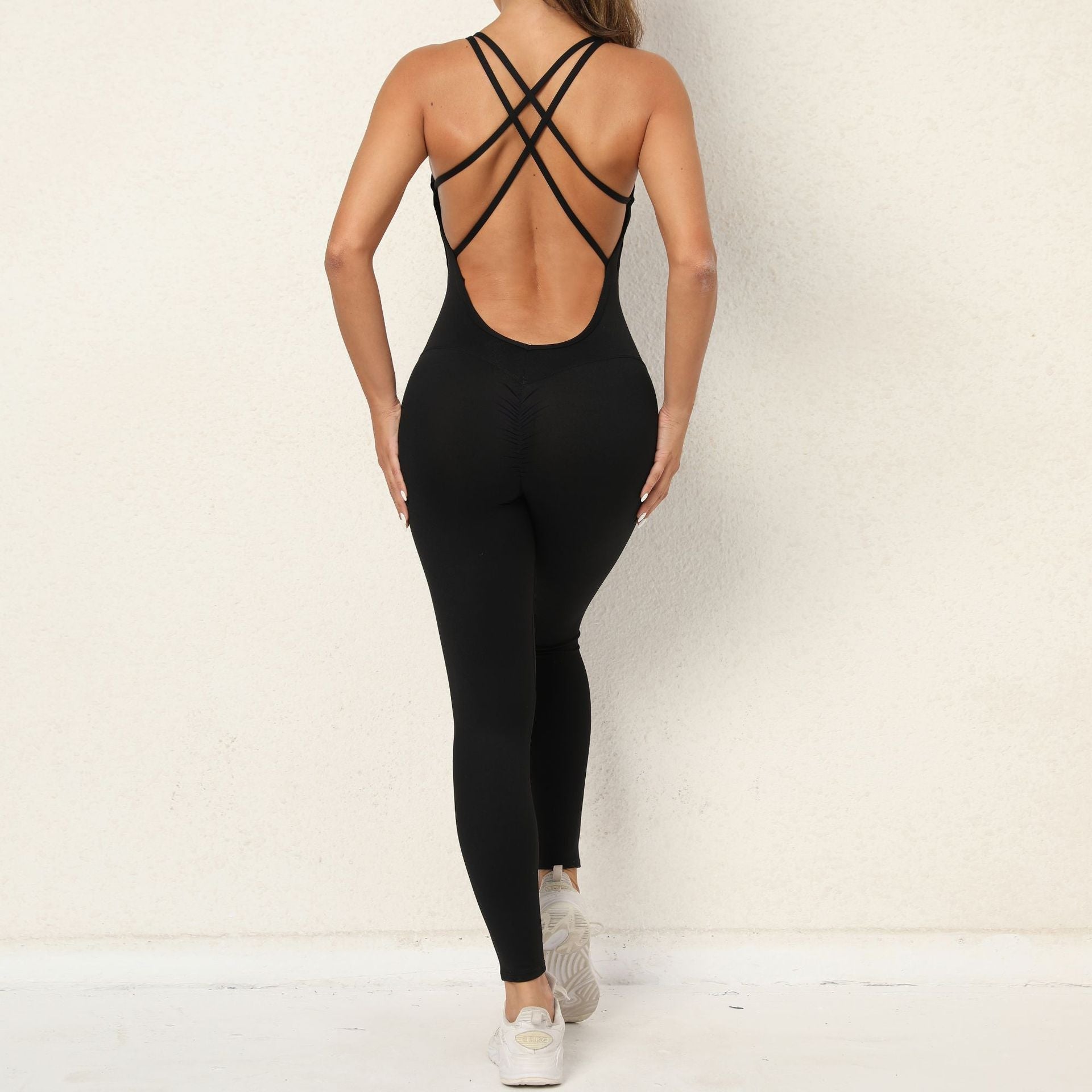 Combinaison de yoga avec bretelles croisées design à séchage rapide, pantalon de sport de course à la mode, leggings sans couture pour femmes - Ivory Deals Market