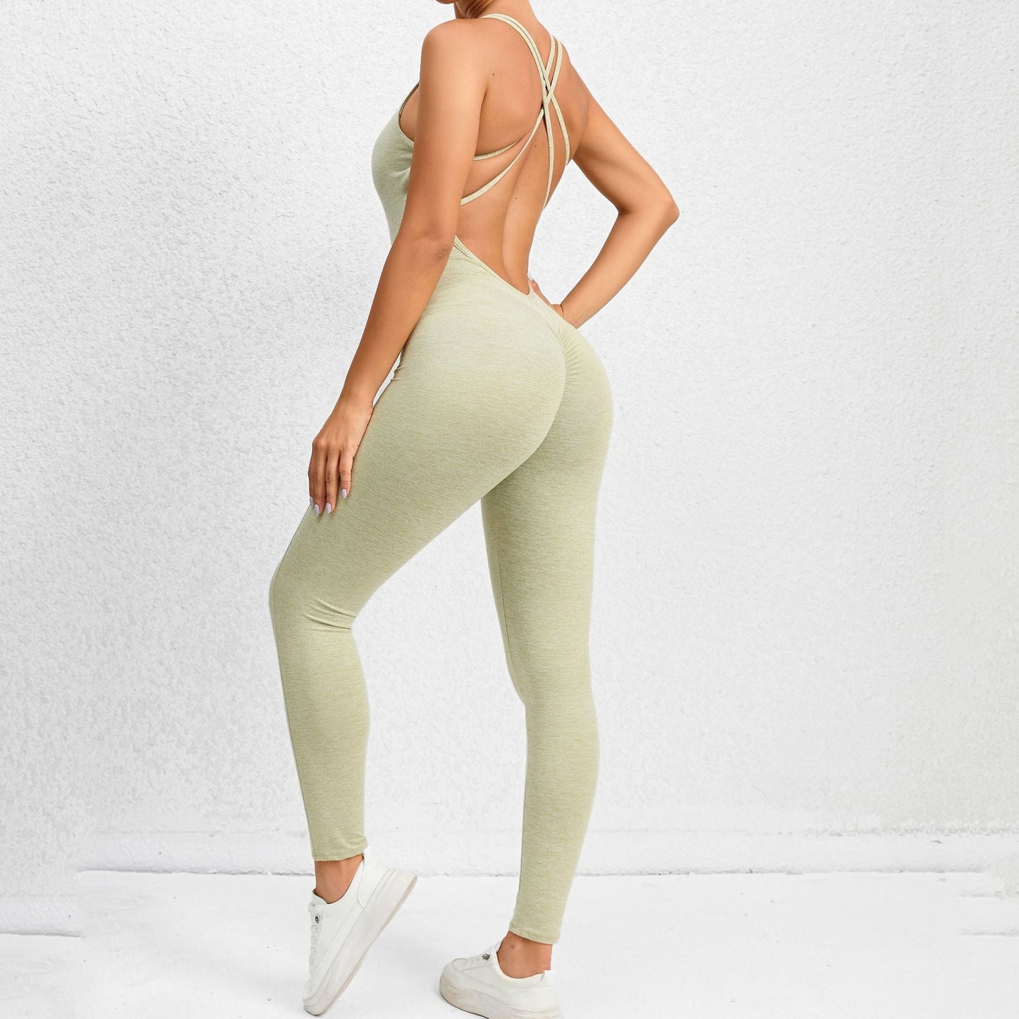 Combinaison de yoga avec bretelles croisées design à séchage rapide, pantalon de sport de course à la mode, leggings sans couture pour femmes - Ivory Deals Market