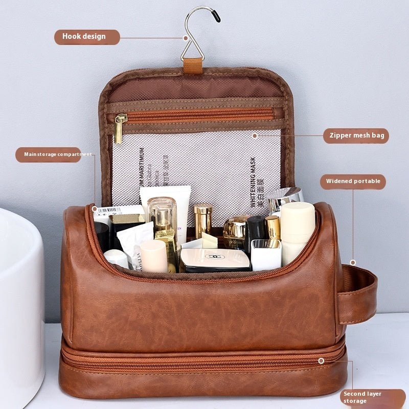 Cosmétique en cuir Sac de rangement Trousse de toilette de voyage Portable Hommes Affaires Simplicité Portable Avec crochet - Ivory Deals Market