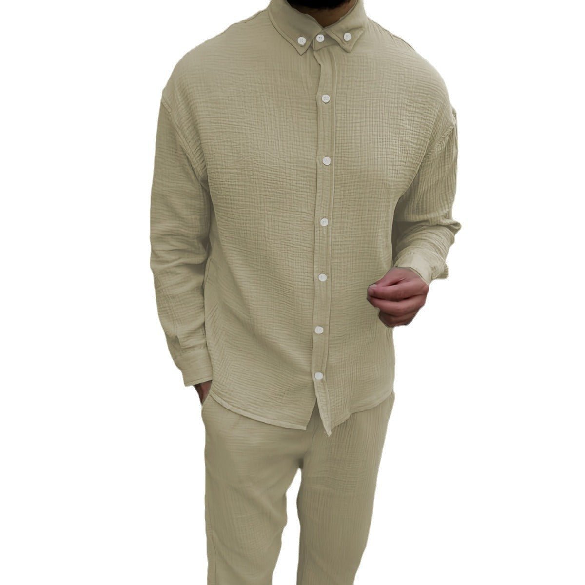 Costume décontracté à bulles froissées pour hommes européens et américains, avec pantalon de travail à manches longues - Ivory Deals Market