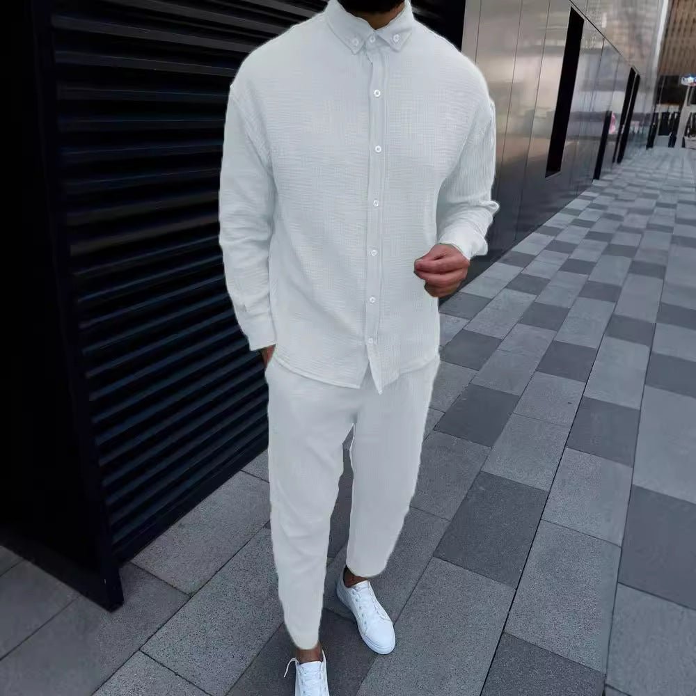 Costume décontracté à bulles froissées pour hommes européens et américains, avec pantalon de travail à manches longues - Ivory Deals Market