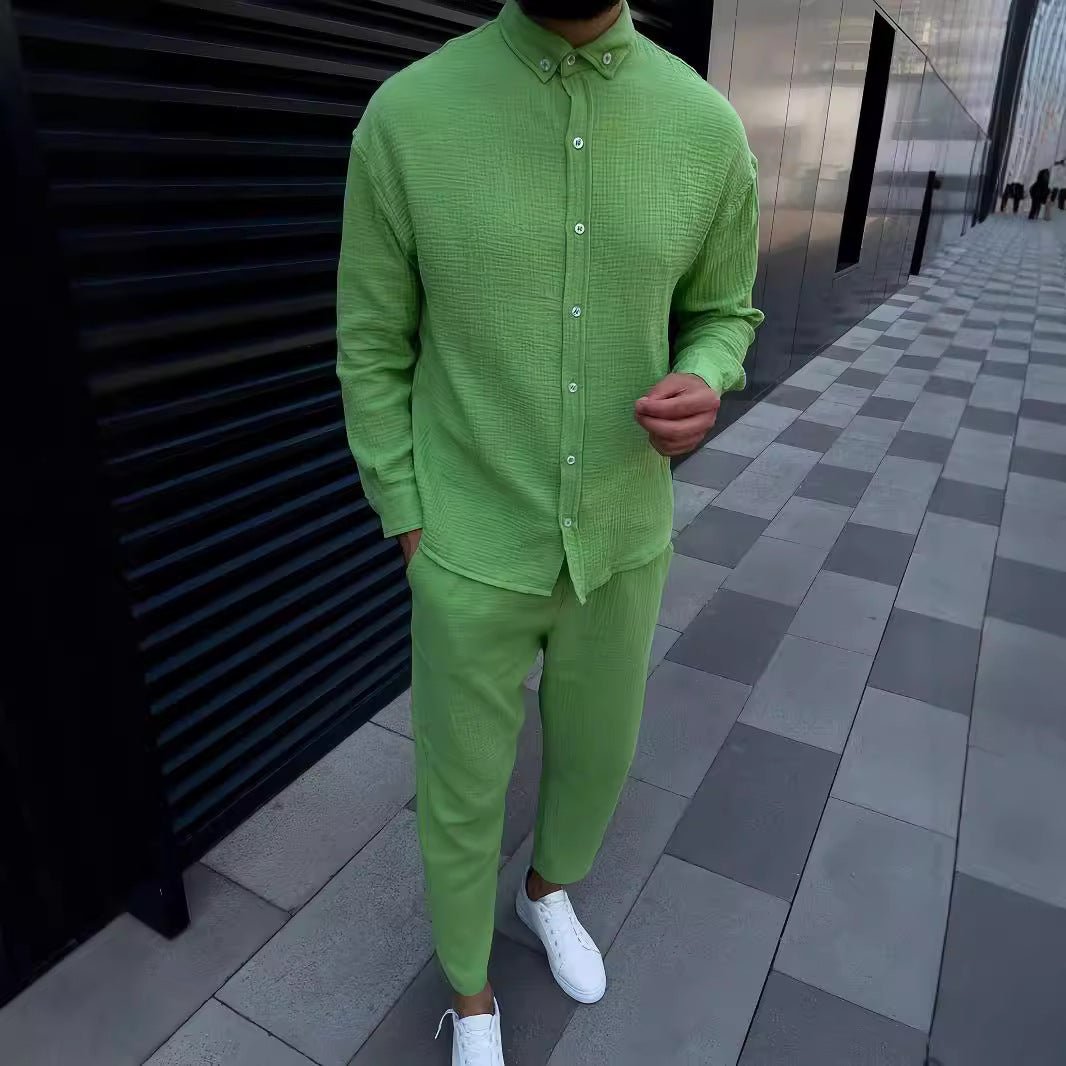 Costume décontracté à bulles froissées pour hommes européens et américains, avec pantalon de travail à manches longues - Ivory Deals Market