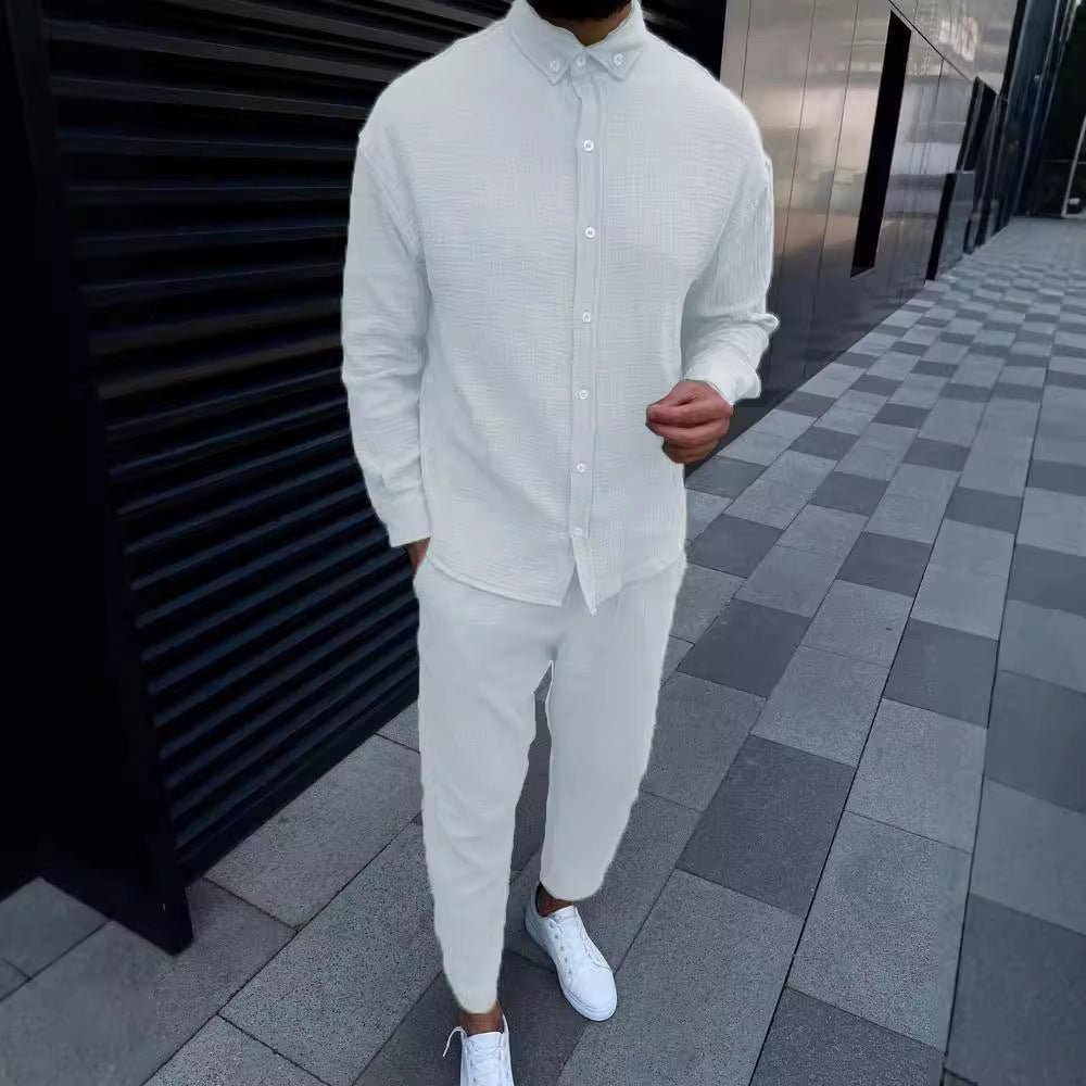 Costume décontracté à bulles froissées pour hommes européens et américains, avec pantalon de travail à manches longues - Ivory Deals Market