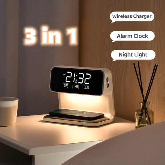 Creative 3 en 1 lampe de chevet avec chargeur sans fil, écran LCD et réveil. Chargeur sans fil pour téléphone. - Ivory Deals Market