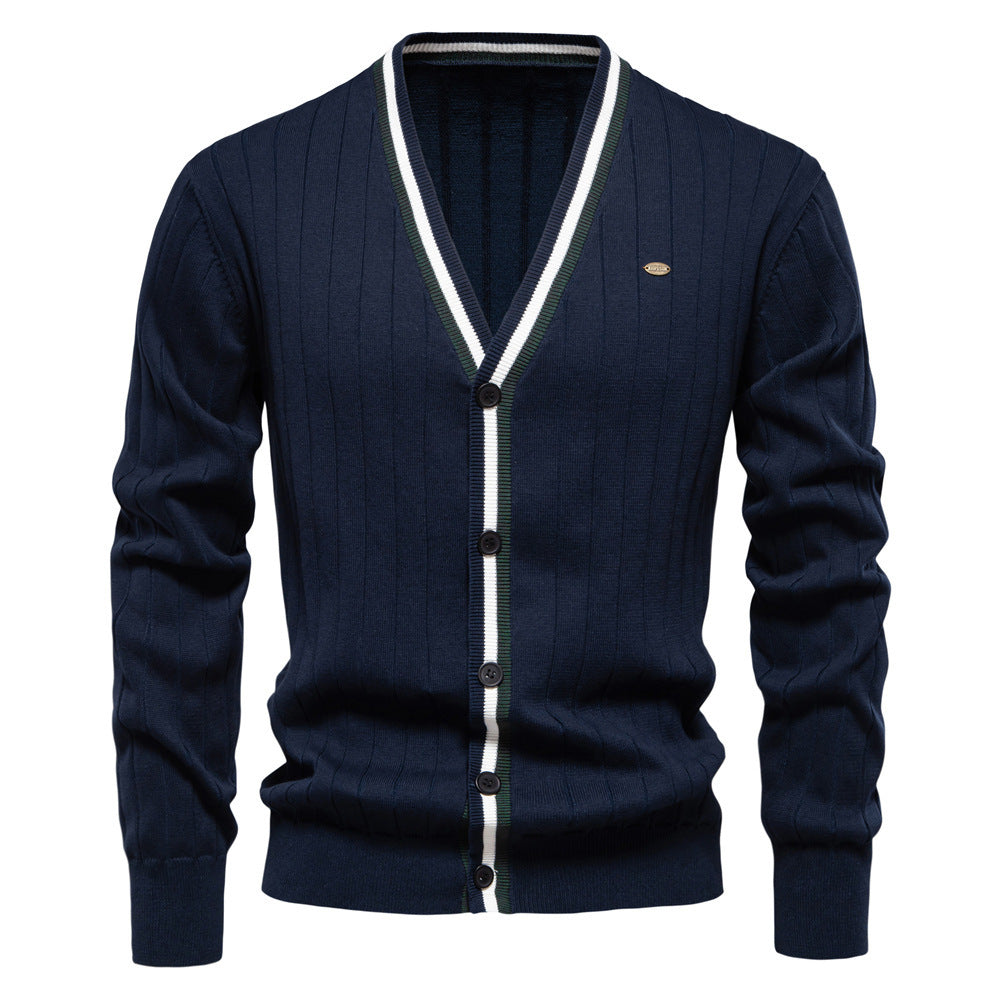 Pull Homme Col en V Manches Longues Pull Tendance Couleur Contrastée