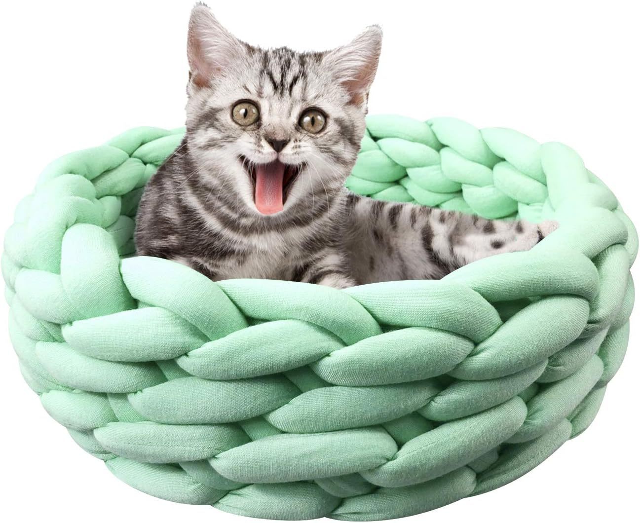 Panier de chat, lit en coton tricoté rond pour animaux de compagnie pour chats mignon chat boho chat lit chaud tissé nid de chat pour chiot chaton chats chiens - Ivory Deals Market