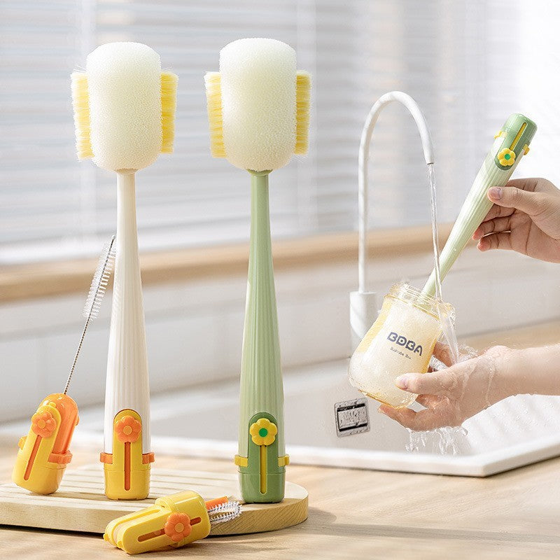 Brosse de nettoyage multifonctionnelle à tête large avec long manche pour laver les tasses trois en un.