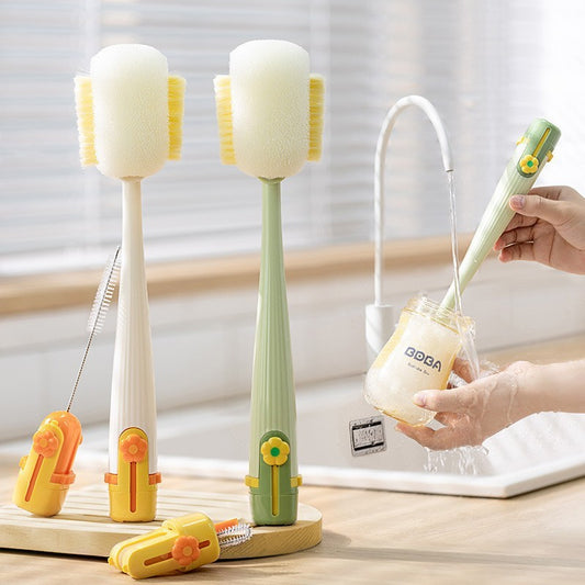 Brosse de nettoyage multifonctionnelle à tête large avec long manche pour laver les tasses trois en un.