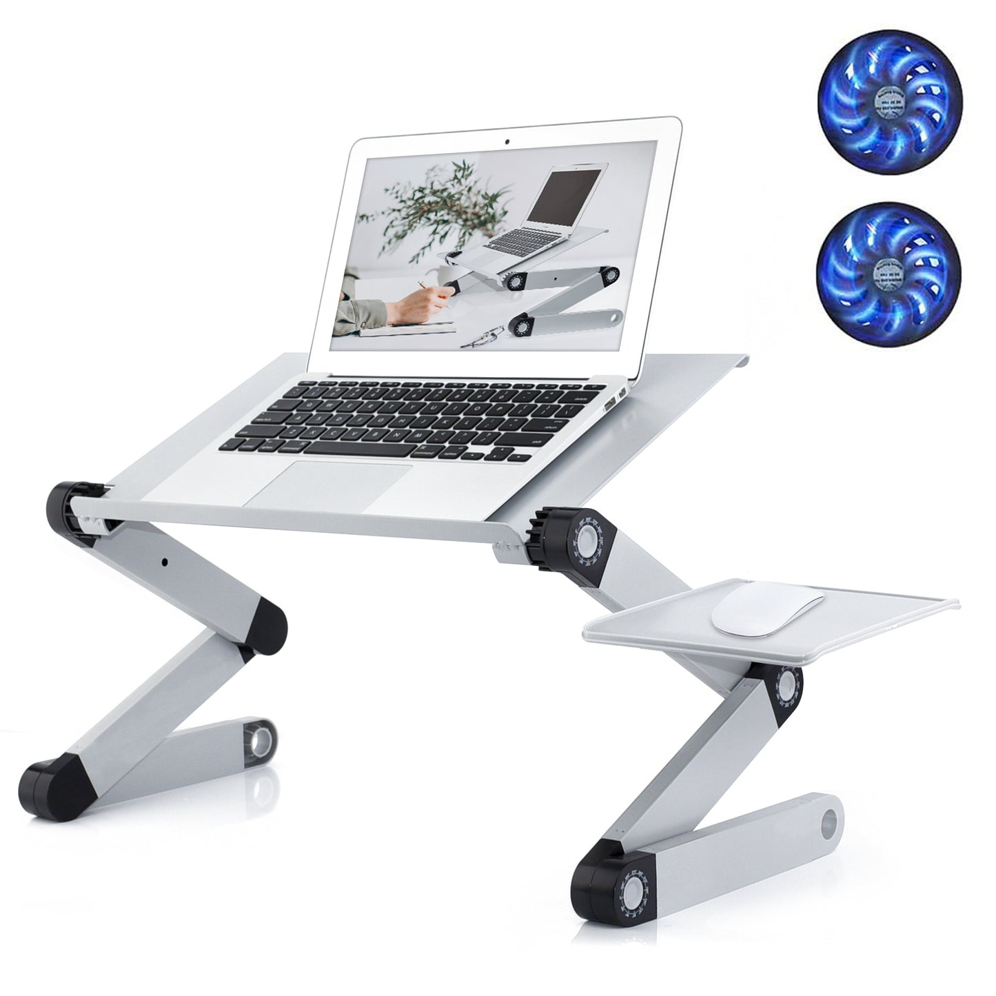 Réglable Ordinateur Portable Stand, RAINBEAN Bureau D'ordinateur Portable avec 2 CPU De Refroidissement USB Ventilateurs pour Lit En Aluminium Tour Poste de Travail Bureau avec Tapis de Souris, pliable Cook Book Stand Portable Titulaire Canapé, - Ivory Deals Market