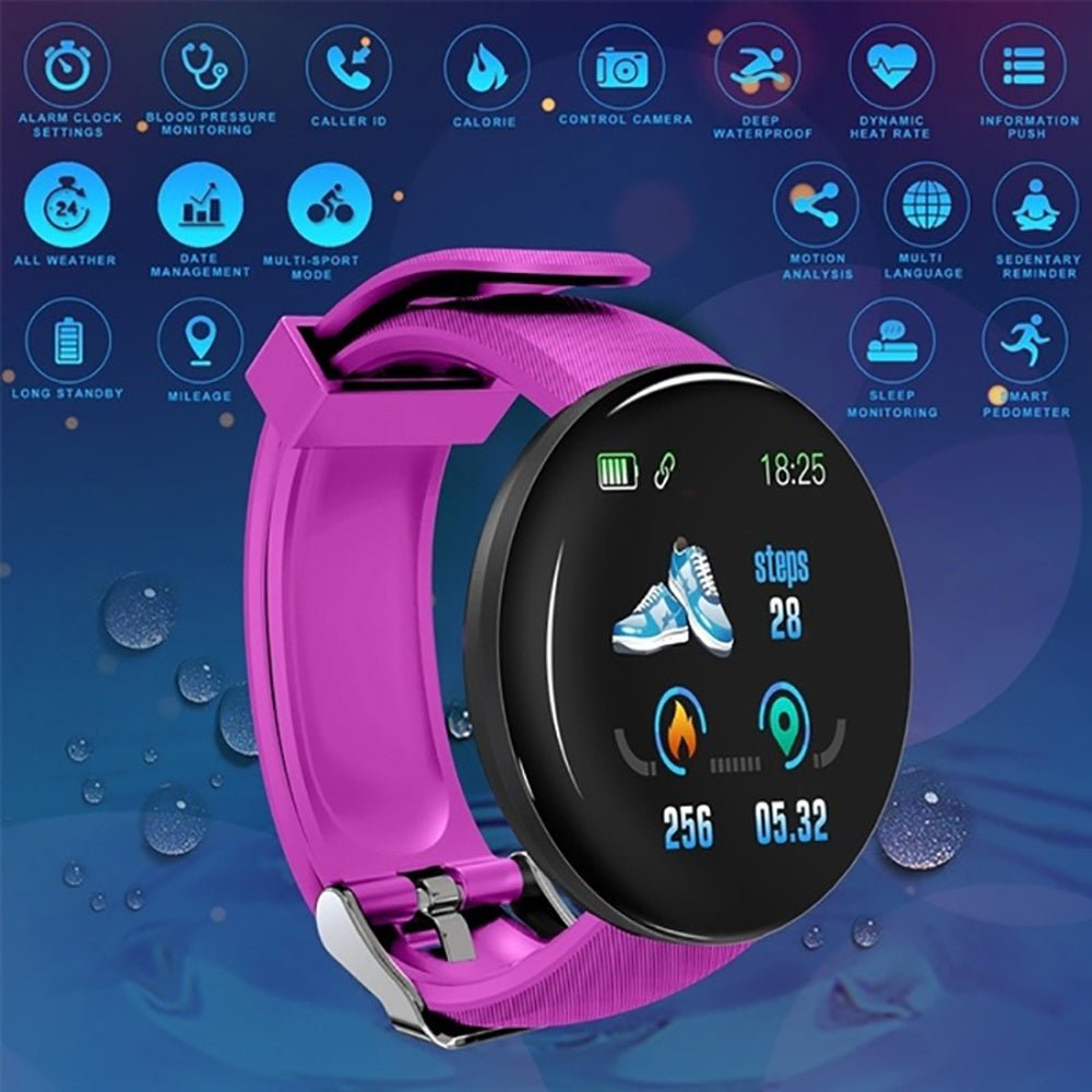 D18 Montre intelligente Bluetooth, Hommes Femmes Moniteur de tension artérielle et de fréquence cardiaque, Bracelet intelligent de suivi d'activité physique pour Android et iOS - Ivory Deals Market