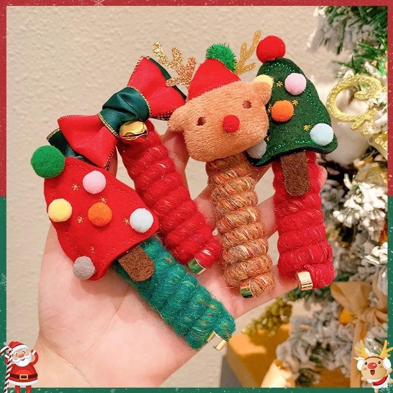 Bande élastique mignonne pour les cheveux des enfants à Noël, accessoire capillaire festif en spirale.