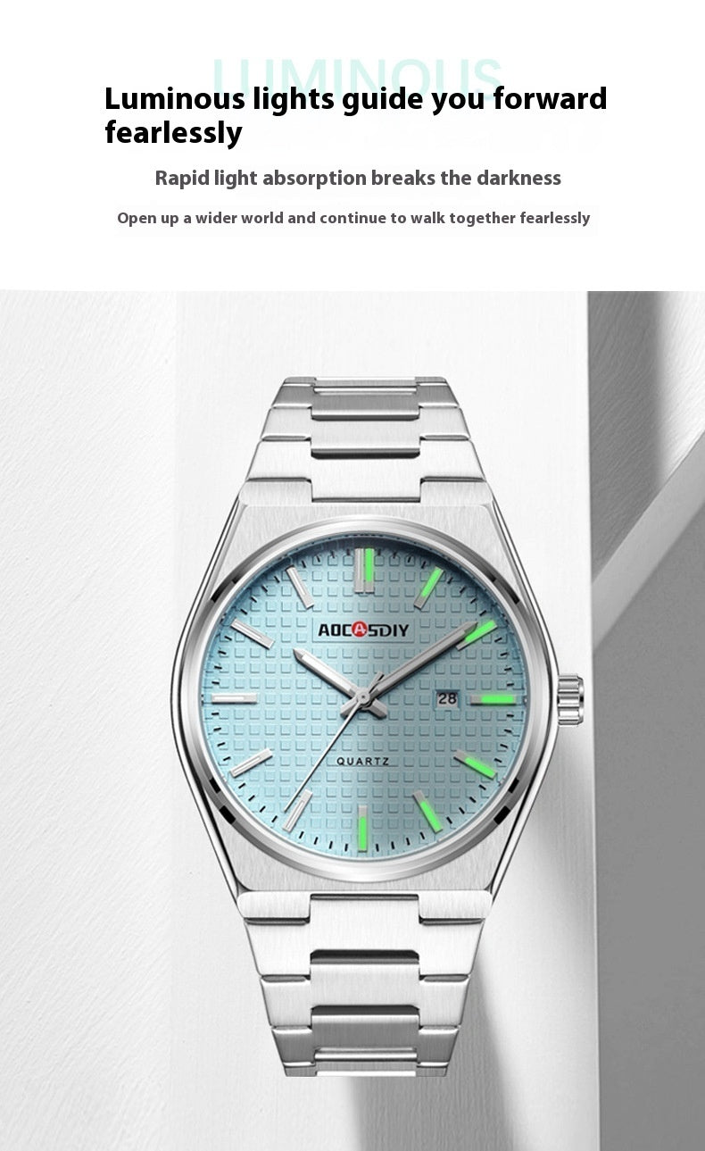 Nouvelle montre pour hommes, en acier, à quartz, étanche, avec affichage lumineux