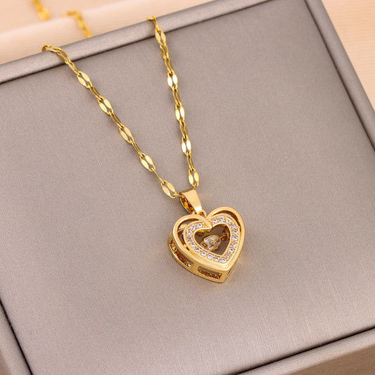 Saint-Valentin Cadeau Double-couche Smart Love Pendentif Titane Acier Collier Mode Bijoux Femme