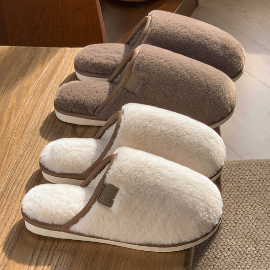 Pantoufles en peluche d’hiver Chaussures de maison solides chaudes Antidérapant Sol de la chambre à coucher Pantoufle de maison pour les femmes Hommes