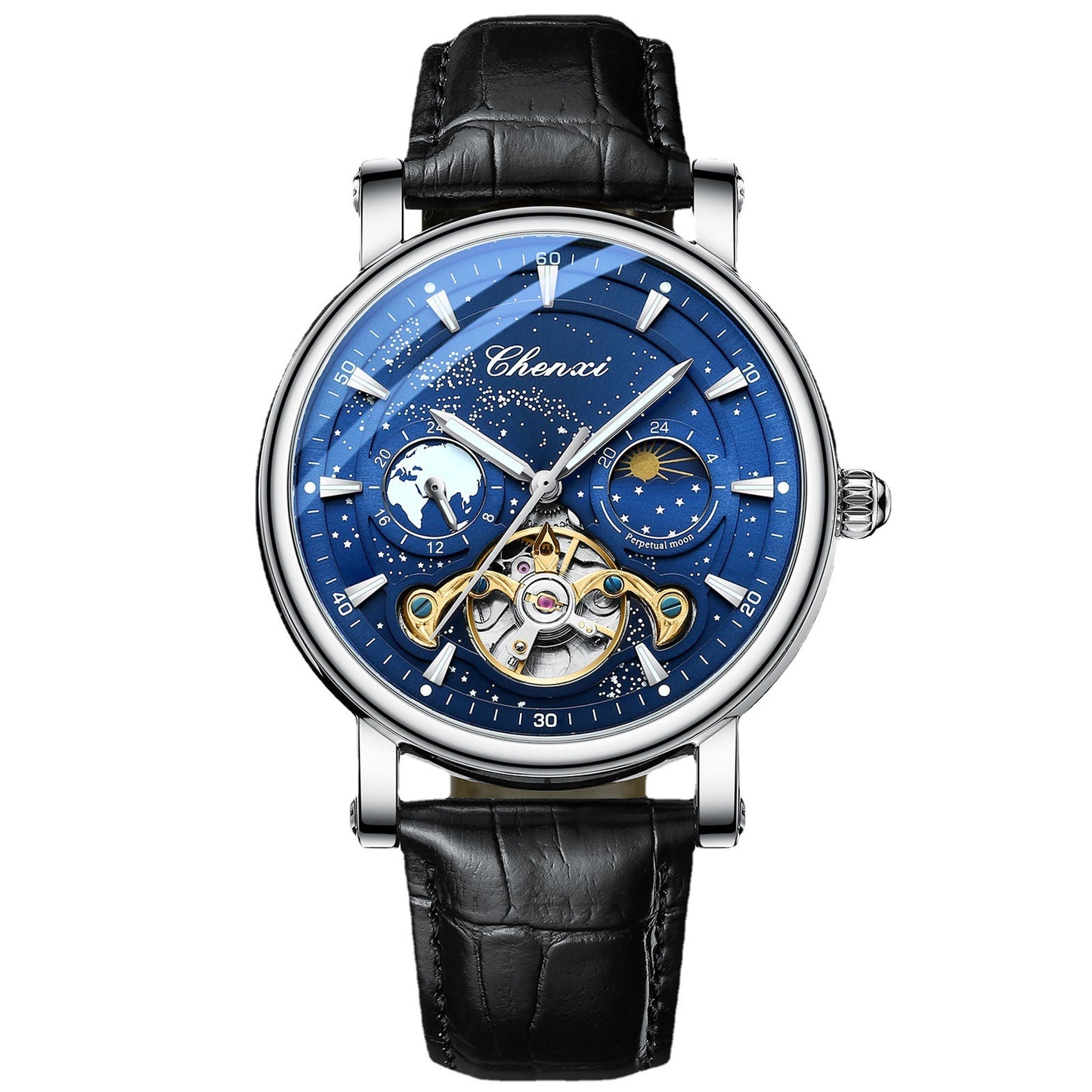 Xinghe Phase de Lune Hollow Tourbillon Montre Mécanique Lumineuse