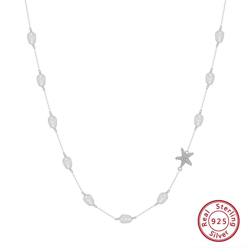 Collier de plage en argent sterling avec perles d'eau douce en forme d'étoile de mer, bijou de mode pour femmes lors de soirées.